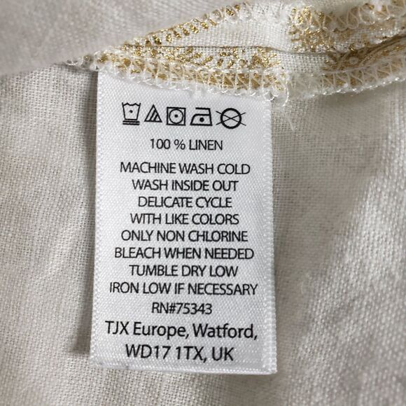 St. Tropez West Womens Tank Top Medium 100% Linen V Neck Ivory Gold Paisley - Picture 8 of 8